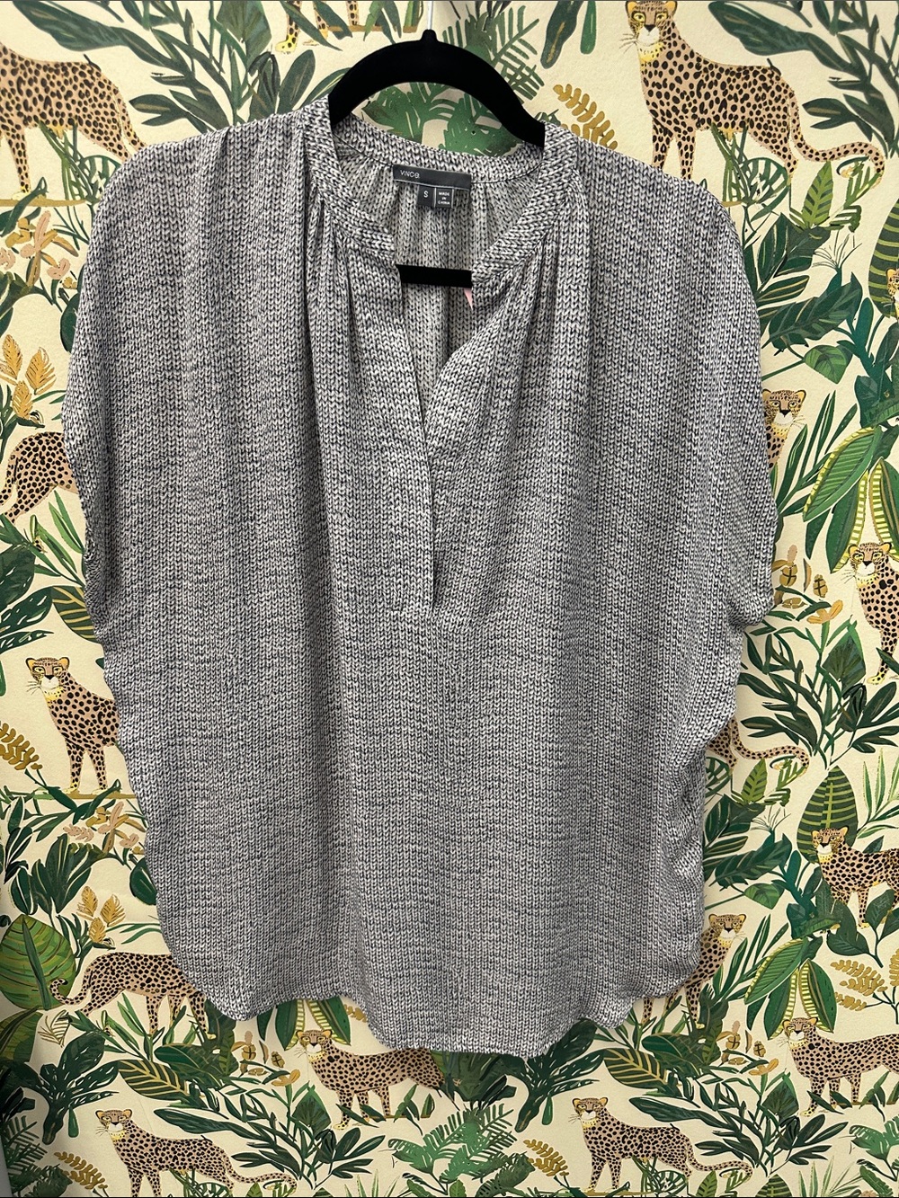 Vince Heather Gray Split-Neck Short-Sleeve Blouse